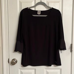 Anne Klein Black Blouse with Tulip Sleeves Flowy with Simple Bodice Size Medium